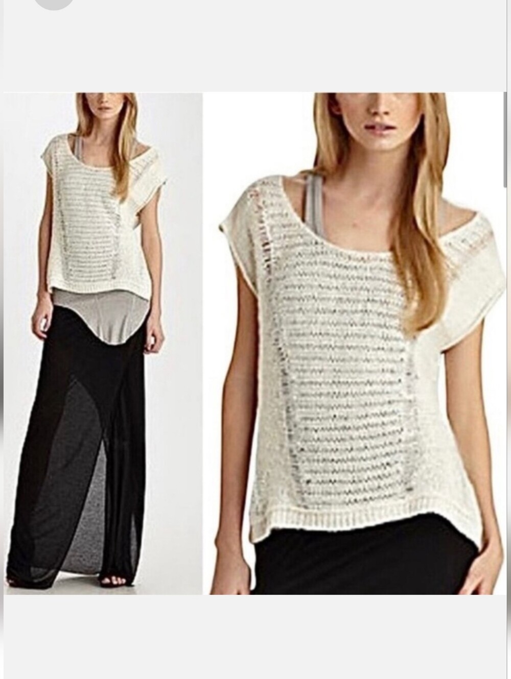 Helmut Lang Destroyed Linen Open Knit Sleeveless Tunic Sweater Cream Medium